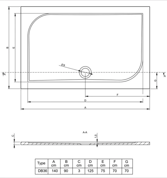 Душевой поддон Riho Kolping 140x90 см белый D004010005 (детальная фотография), прямоугольные