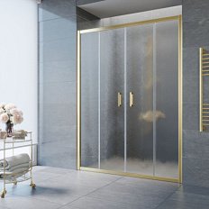 Душевая дверь профиль золотой стекло шиншилла Vegas-glass
