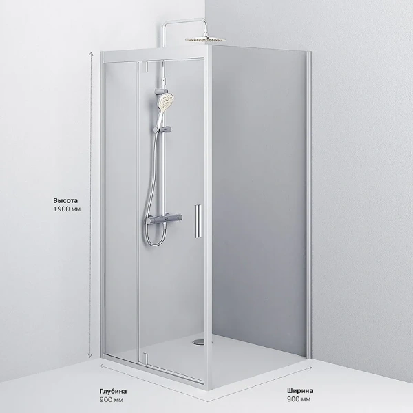 Душевой уголок Am.Pm Gem 90x90 см профиль хром W90G-404-9090-MT (детальная фотография), стеклянные, угловые, без поддона