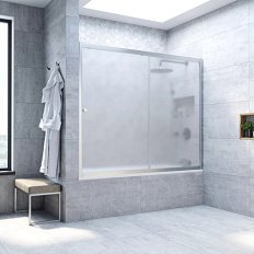 Душевая шторка на ванную профиль матовый хром стекло сатин Vegas-glass