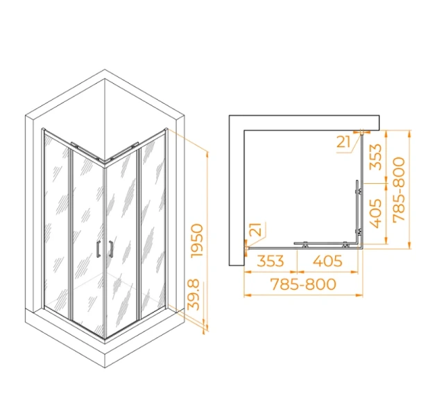 Душевой уголок RGW Passage PA-030B 80x80 см профиль черный, стекло матовое 3508103088-24 (детальная фотография), квадратные