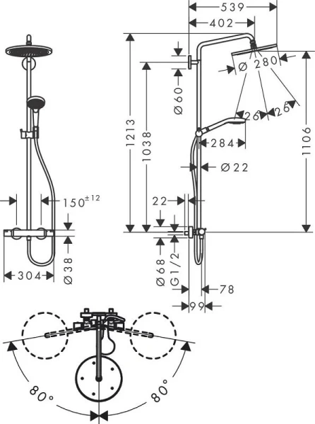 Душевая стойка Hansgrohe Croma Select S черный матовый 26890670 (детальная фотография), современные, hi-tech