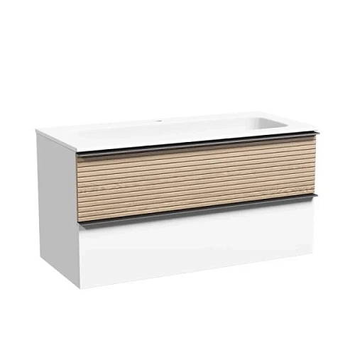 Тумба под раковину подвесная Sancos Delta 100 см дуб светлый/белая - фото 9