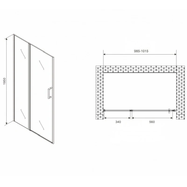 Душевая дверь в нишу Abber Sonnenstrand 100 см профиль хром, стекло матовое AG04100MS (детальная фотография), современные, hi-tech