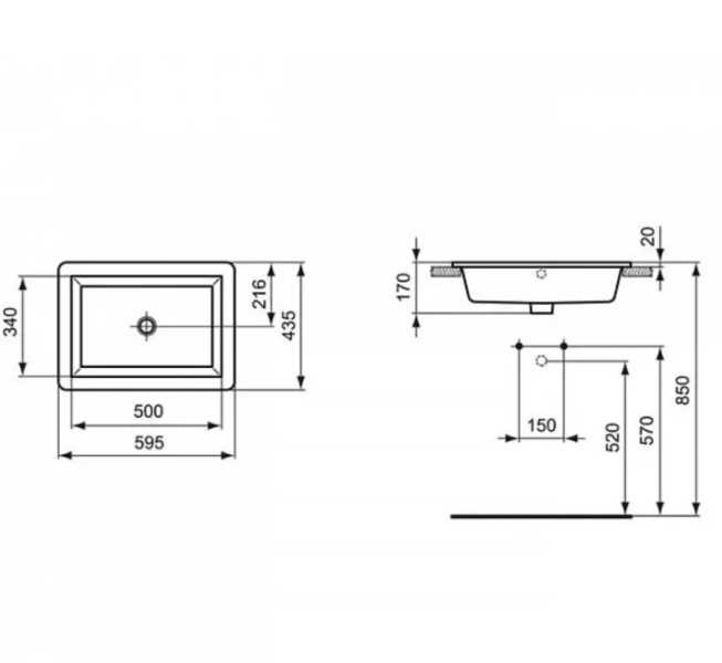 Раковина Ideal Standard Strada 60 см без отверстия под смеситель, с переливом K078001 (детальная фотография), современные, hi-tech