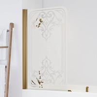 Душевая шторка на ванную профиль бронза рисунок прозрачный стекло матовоее Vegas-glass