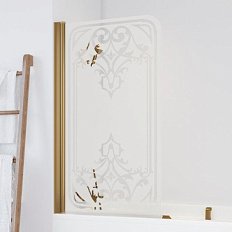 Душевая шторка на ванную профиль бронза рисунок прозрачный стекло матовоее Vegas-glass