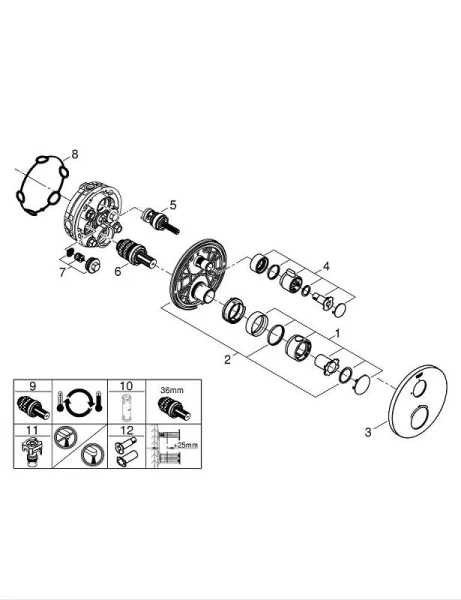 Смеситель для душа Grohe Grohtherm 24075000 круглая розетка (детальная фотография), хром