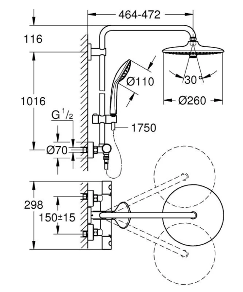 Душевая стойка Grohe Euphoria с термостатом 27296002 (детальная фотография), без излива