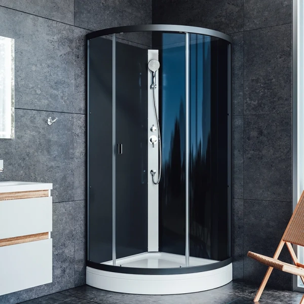 Душевая кабина Am.Pm X-Joy 90х90 см профиль графит W88C-301-090GG (детальная фотография), полукруглые, четверть круга