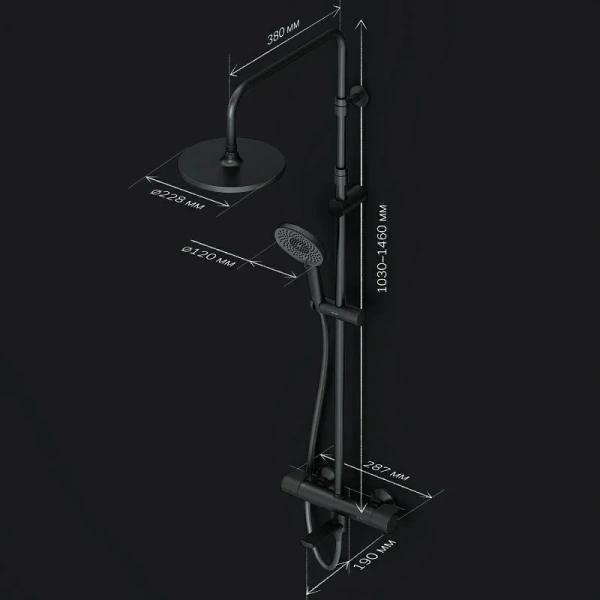 Душевая стойка Am.Pm X-Joy черная матовая F0785A522 (детальная фотография), с изливом
