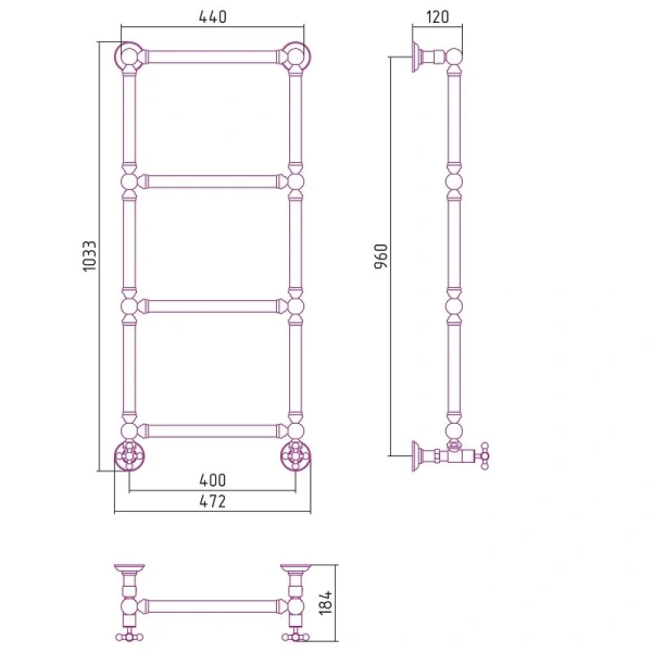 Полотенцесушитель водяной Сунержа Ренессанс 40х96 см шампань 020-0280-9640 (детальная фотография), классические, ретро