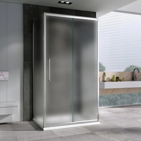 Душевой уголок Abber Schwarzer Diamant 120х85 см профиль хром, стекло матовое AG30120MH-S85M-S85M (детальная фотография), стеклянные, пристенные, без поддона