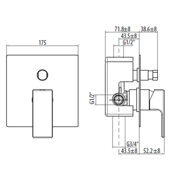 Смеситель для душа Gattoni Kubik хром 2534/25C0.CH (детальная фотография), для душа