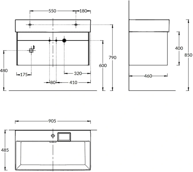 Тумба под раковину подвесная Kerama Marazzi Logica 90 см стальной серый LOG.90.2\ST (детальная фотография), комплект (набор)