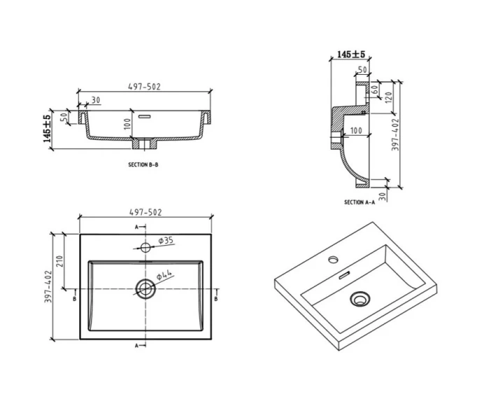 Раковина мебельная BelBagno 50 см из искуственного мрамора BB-500-PM-LVB (детальная фотография), в наличии