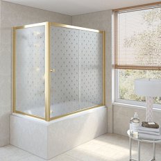 Душевая шторка на ванную профиль золотой стекло флёр-де-лис Vegas-glass