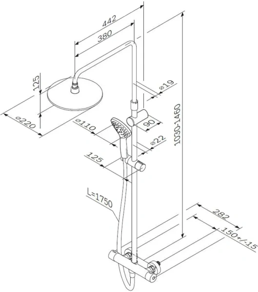 Душевая стойка Am.Pm Gem с термостатом F0790420 (детальная фотография), с тропическим душем index_1