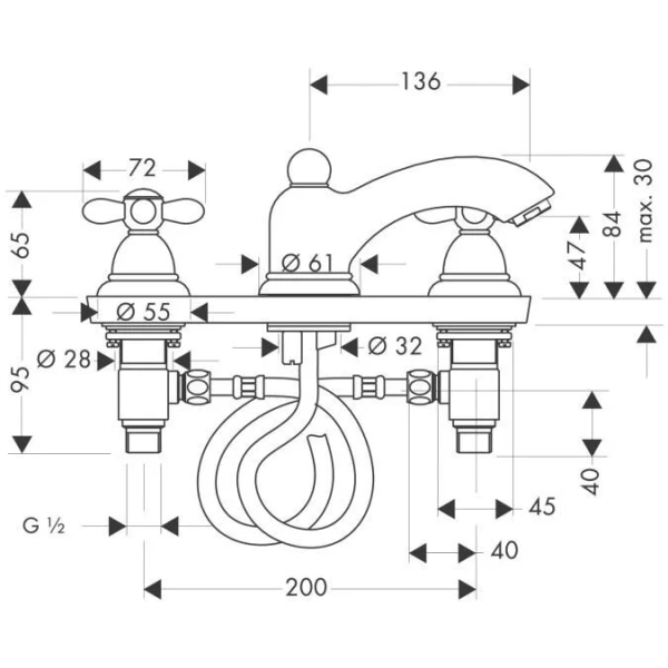 Смеситель для раковины хром-золото Axor Carlton 17133090 (детальная фотография), классические, ретро
