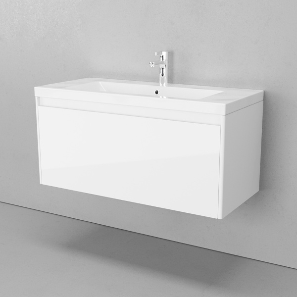 Тумба с раковиной подвесная Velvex Klaufs tpKLA.100.1Y-61 100 см с ящиком (детальная фотография), современная, hi-tech