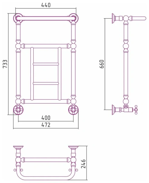 Полотенцесушитель водяной Сунержа Ренессанс 40х66 см без покрытия 00-0282-6640 (детальная фотография), классические, ретро