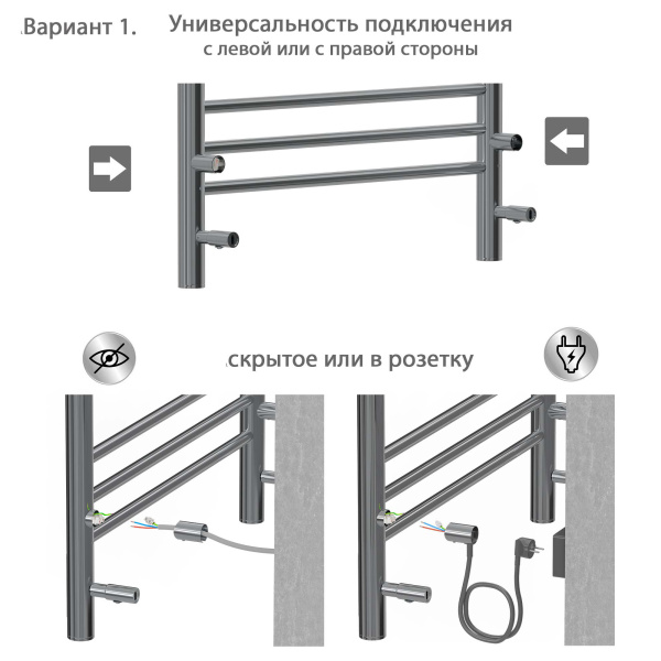 Полотенцесушитель электрический Акватек Альтаир 50x90 см черный муар AQ EL KP1090BL (детальная фотография), настенные