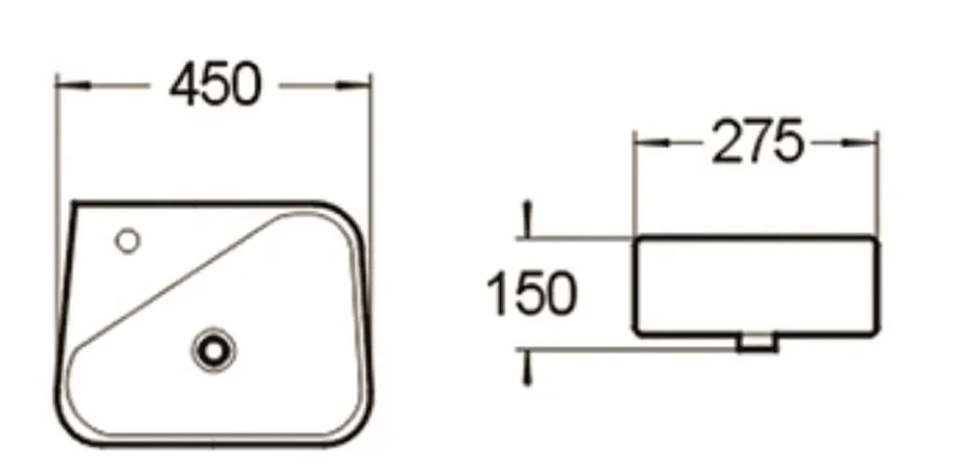 Раковина SantiLine 45 см правосторонняя SL-2017R (детальная фотография), современные, hi-tech