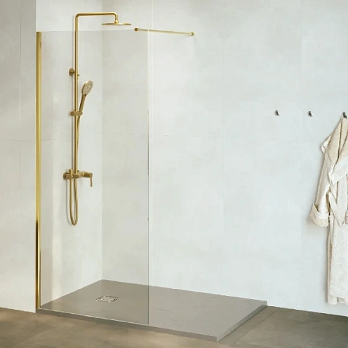 Душевая перегородка RGW Walk In WA-010G 140 см профиль золото Brush, стекло прозрачное - фото 1