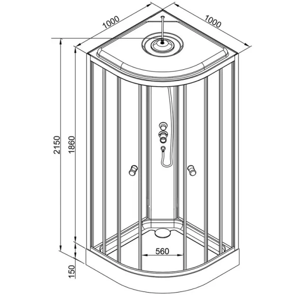 Душевая кабина Deto L 100x100 см с электрикой L901EL (детальная фотография), полукруглые, четверть круга