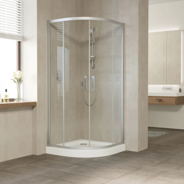 Душевой уголок профиль матовый хром стекло прозрачное Vegas-glass ZS NOVO 100 07 01 (детальная фотография), четверть круга