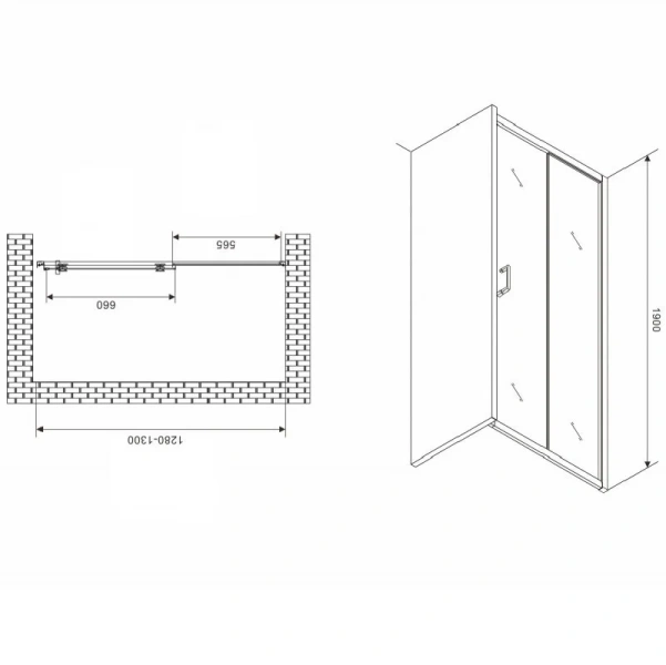 Душевая дверь в нишу Abber Schwarzer Diamant 130 см стекло прозрачное AG301305 (детальная фотография), современные, hi-tech