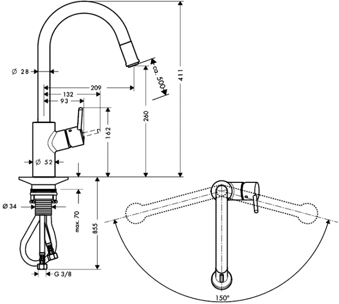 Смеситель для кухни Hansgrohe Talis S? 14872 (детальная фотография), для кухни