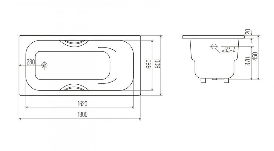 Ванна чугунная Goldman Donni 180х80х45 с ножками и ручками DN18080 белая (детальная фотография), чугунные
