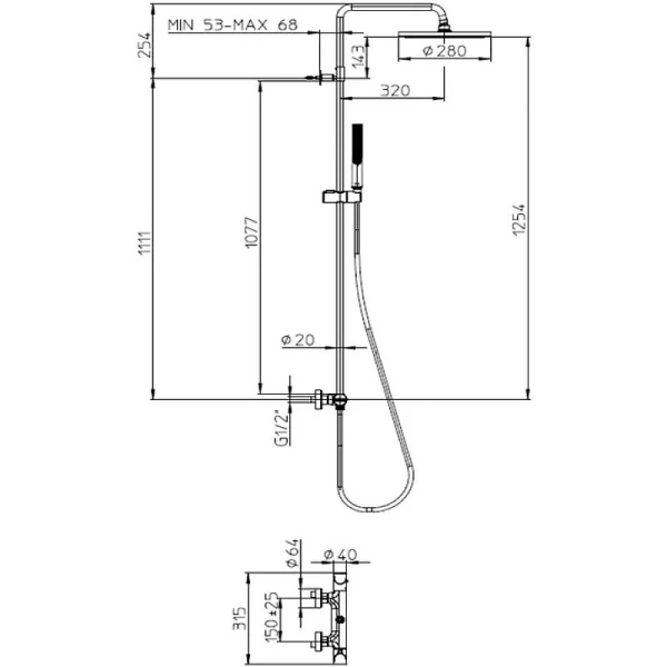 Душевая стойка Bossini Apice черный матовый L10507.073 (детальная фотография), современные, hi-tech