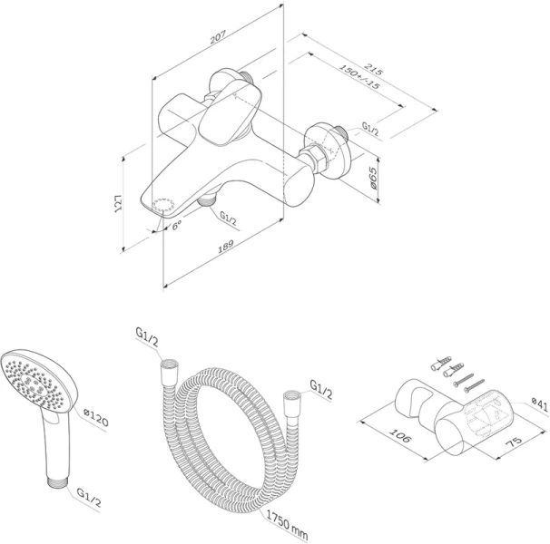Смеситель для ванны AM.PM Spirit V2.0 с душевым набором F70A15000 (детальная фотография) index_1