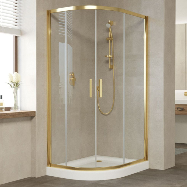 Душевой уголок профиль золотой стекло прозрачное Vegas-glass ZS-F 100*90 09 01 (детальная фотография)