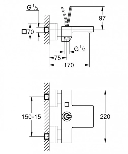 Смеситель для ванны Grohe Eurocube Joy 23666000 (детальная фотография), для ванны