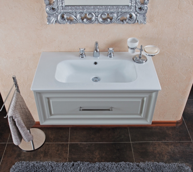 Тумба под раковину, цвет серый шелк матовый, фурнитура состареное серебро, La Beaute Cornelia BCO85GRO.CR (детальная фотография) index_1