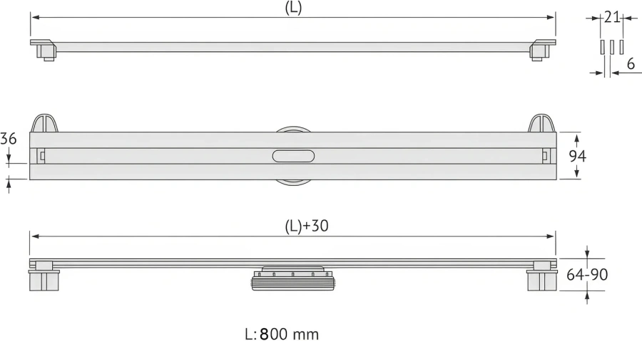 Душевой лоток BERGES Super Slim 80 см матовый хром 090054 (детальная фотография), матовый хром index_1