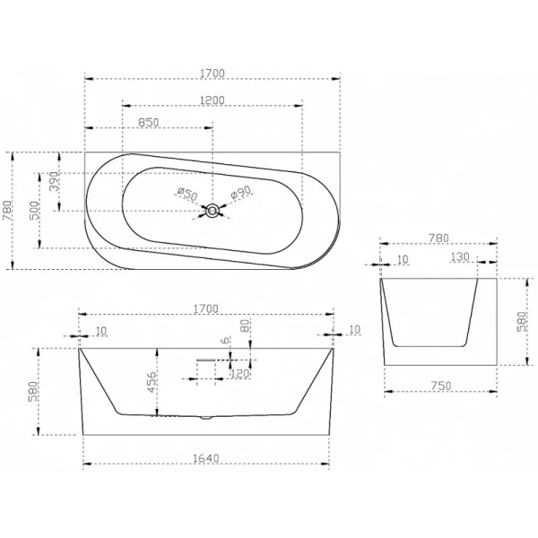 Акриловая ванна Abber 170х78 см полукруглая AB9494-1.7 (детальная фотография), акриловые