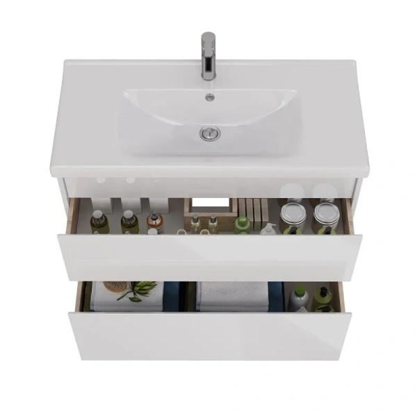 Тумба под раковину подвесная Lemark Combi 100 см белый глянец LM03C100T (детальная фотография), моноблок