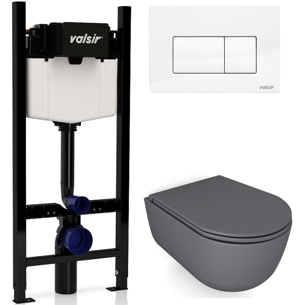 Унитаз с инсталляцией Valsir Dream с белой глянцевой клавишей KIT VSWG 7334GM Std P1 (детальная фотография)