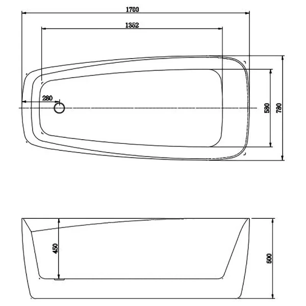 Ванна акриловая Акватек Прима 170х80 см белая AQ-1115780 (детальная фотография), современныe, hi-tech