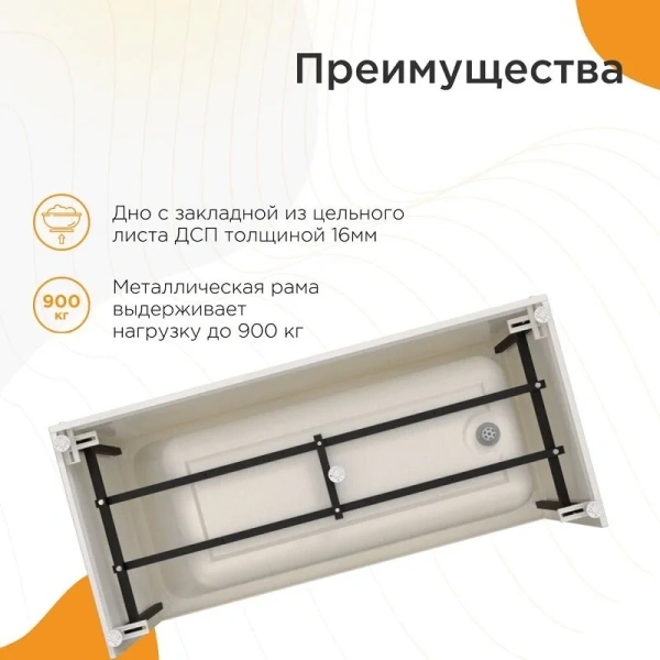 Акриловая ванна Радомир Дижон 2-78-0-0-1-264Р, 170 х 70 см, фронтальный экран, каркас разборный в комплекте, белая (детальная фотография), белые