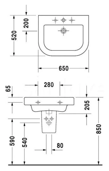 Раковина консоль Duravit Happy D.2 231865 (детальная фотография), современные, hi-tech