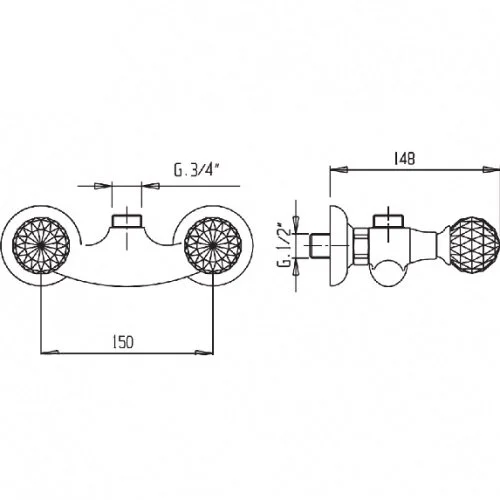Смеситель для душа Cezares Atlantis бронза ATLANTIS-DS-02-Sw (детальная фотография), классические, ретро, с кристаллами swarovski