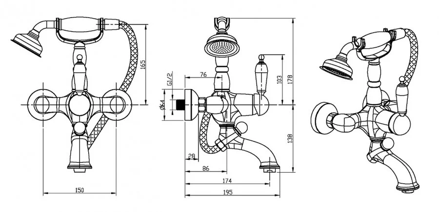 Смеситель для ванны Boheme Imperiale Presente золото 323 (детальная фотография), для ванны