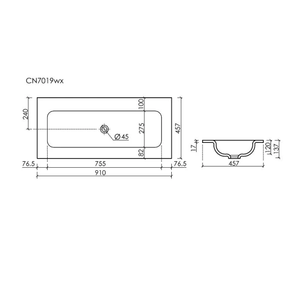 Раковина Ceramica Nova Grace 91 см черная матовая CN7019MBwx (детальная фотография), современные, hi-tech