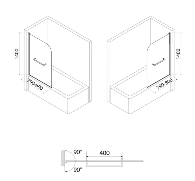 Шторка для ванны IDDIS Ray 80х140 см глянцевый алюминиевый профиль RAY6CS8i90 (детальная фотография), 80 см