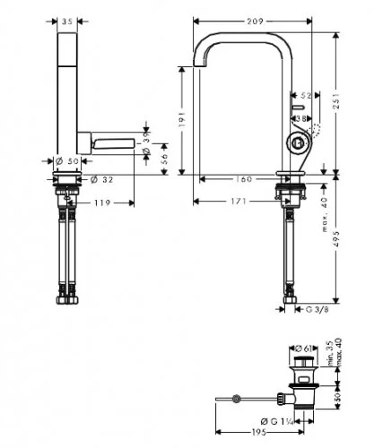 Смеситель для раковины Axor Citterio 39034000 (детальная фотография), современные, hi-tech